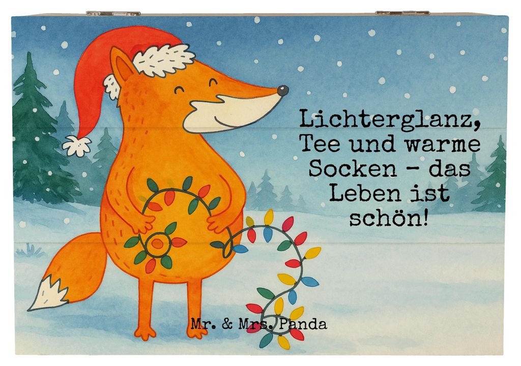 Mr. & Mrs. Panda Kiste Fuchs Weihnachten Design 22 x 15 cm - Weiß - Geschenk, truhe holz, Winter, Weihnachtszeit, Heiligabend, Nikolaus, Geschenkb...