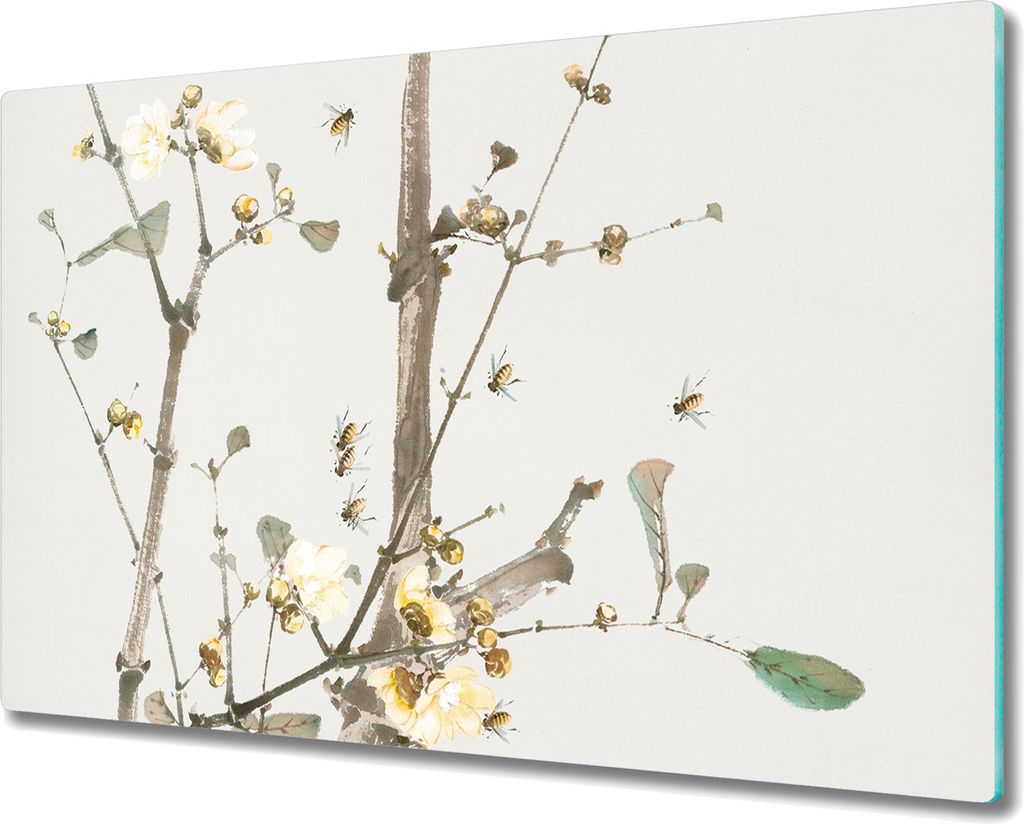 Coloray Kochplattenabdeckung Herdabdeckplatte 80x52 cm Hackbrett Schneidebrett Küchenbrett - Insekten und Blumen