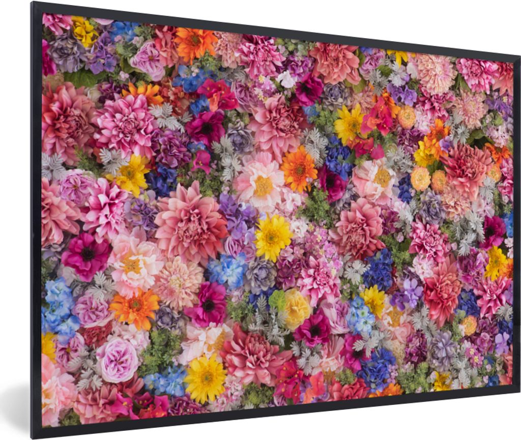 MuchoWow Gerahmtes Poster Blumen - Farben - Collage 30x20 cm - Poster mit Schwarzem Bilderrahmen Wandposter Rahmen Foto Bilder - Kunstdruck - Bil...