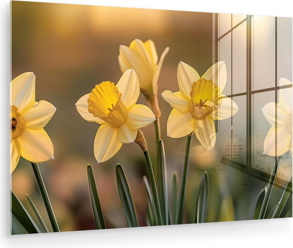 MuchoWow Glasbilder - Bilder auf Wandbild - Foto auf Glas Blumen - Gelb - Unscharf 90x60 cm Wanddekoration aus Glas - Acrylglasbild - Acrylbilder -...