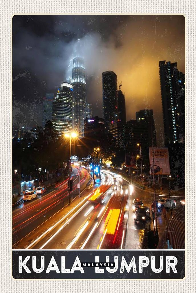 vianmo Holzschild 18x12 cm Kuala Lumpur Malaysia Asien Nacht Bildmotiv Reisemotiv Abenteuer Reisen