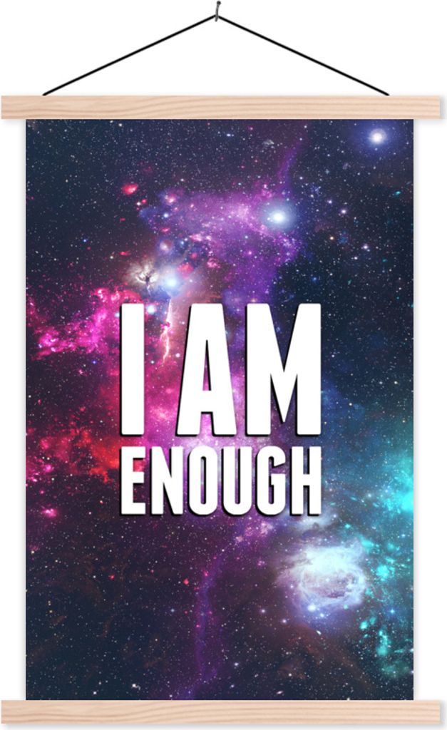 MuchoWow Textilposter Zitate - 'Ich bin genug' - Raum - Sprichwörter - Jungen - Mädchen - Kinder 60x90 cm mit holzfarbenen Rahmen - Textil