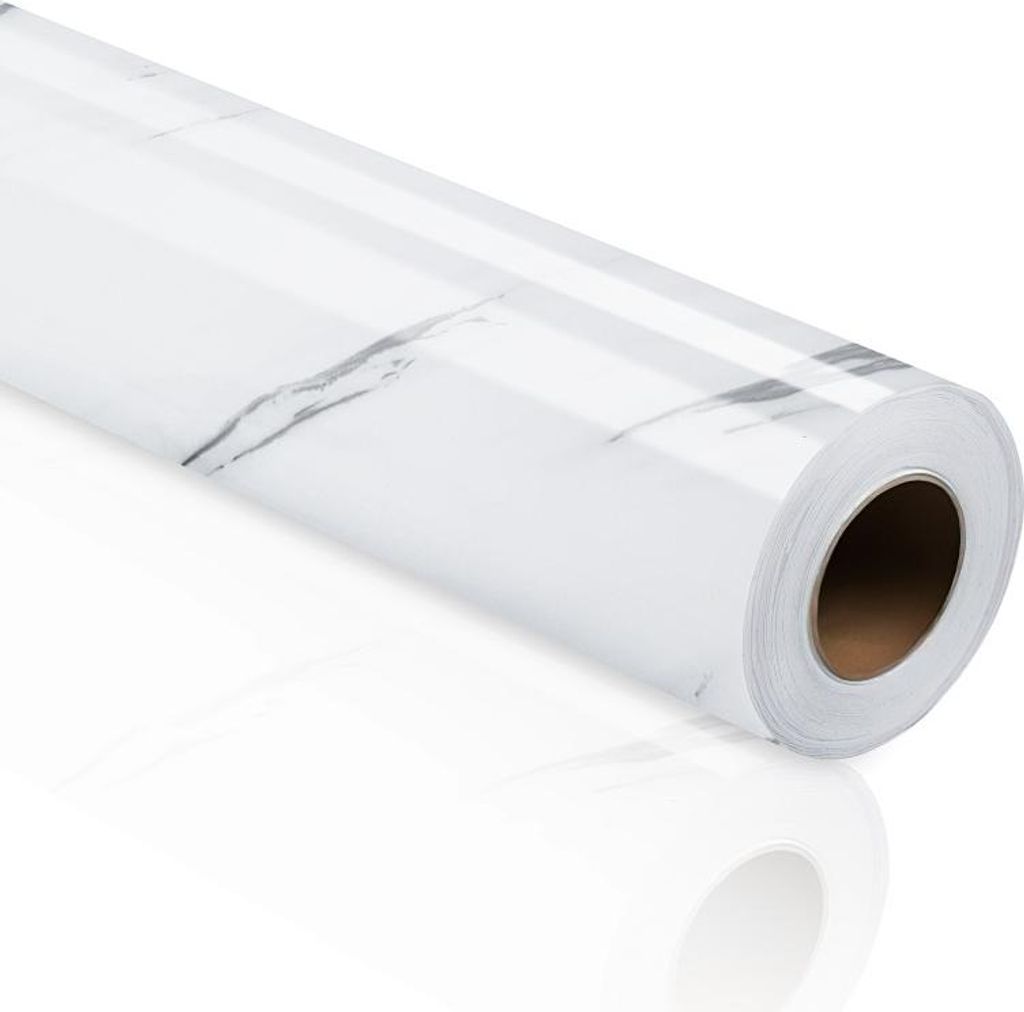 Izrielar Selbstklebende PVC Tapetenfolie 2er Set 500×61 cm, weiße Marmoroptik, wasserfest, Möbelfolie für Küche