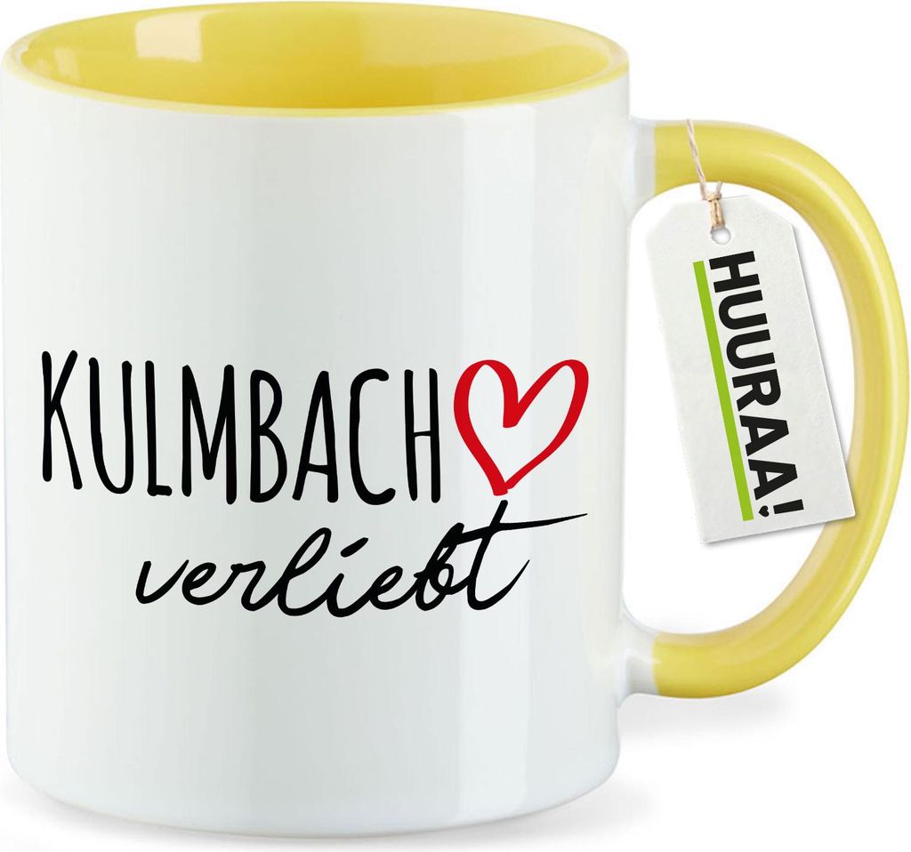 Huuraa Kaffeetasse Kulmbach verliebt 330ml Gelb Keramik Kaffeebecher Geschenkidee