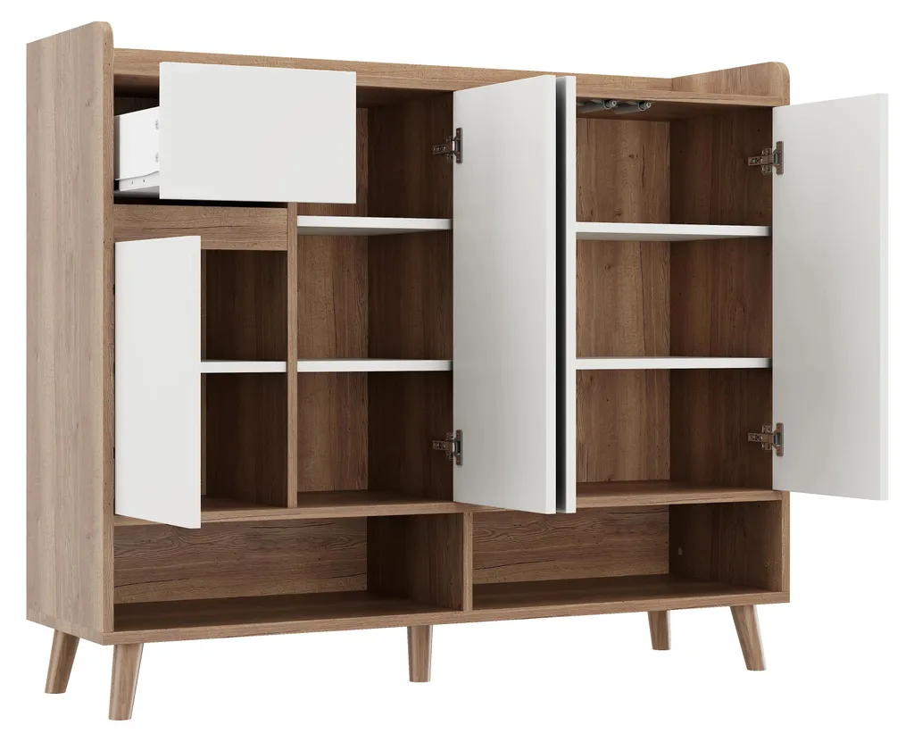 Meuble de rangement chaussures pour entrée familiale blanc et bois