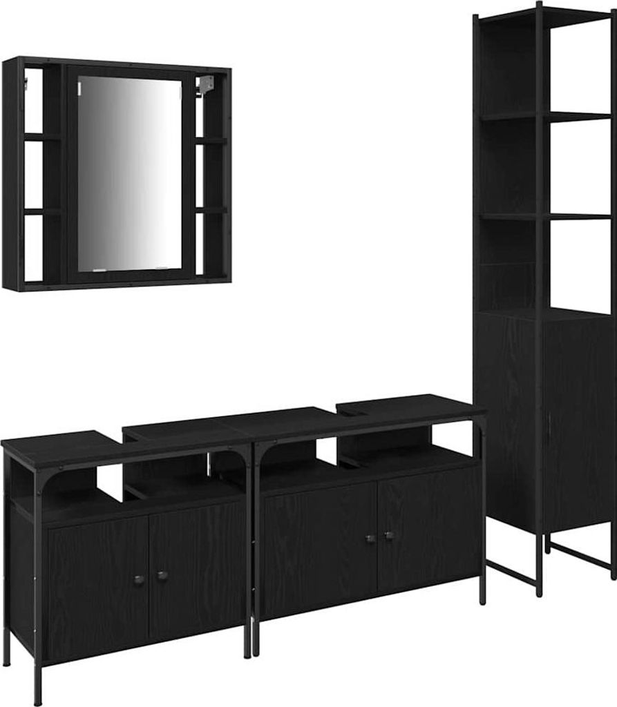 (Robust Möbel)Badezimmermöbel-Set stylische - Badezimmerschrank, Badschrank - 4 pcs Schwarz Eichen-Optik Holzwerkstoff - Badezimmerschränke ...