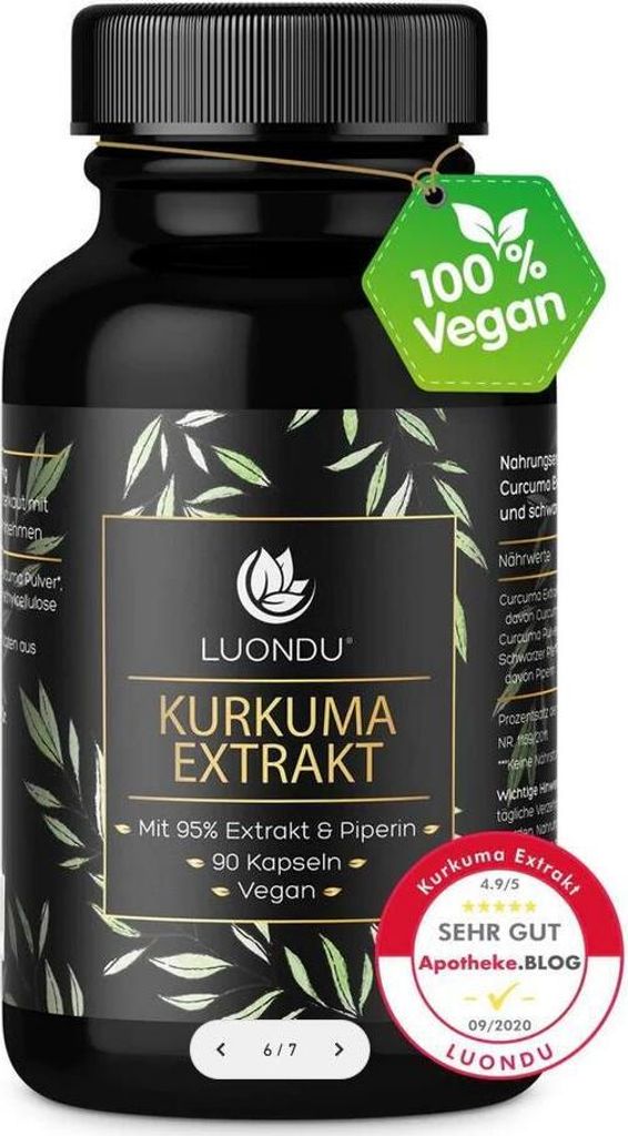 Luondu Kurkuma Extrakt | Curcuma Pulver + Piperin | 90 Kapseln