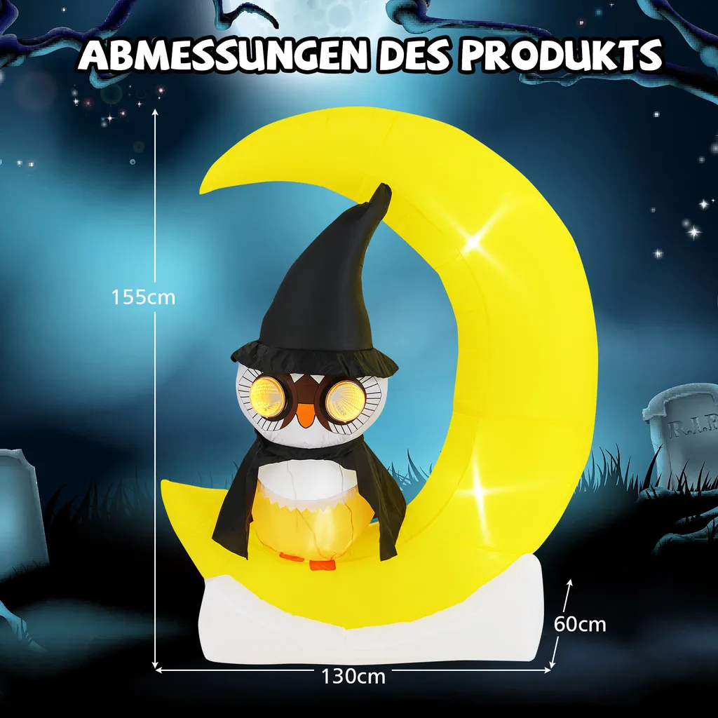 Hibou Halloween Gonflable 155cm Stable et Résistant avec LED Intégrées - 3