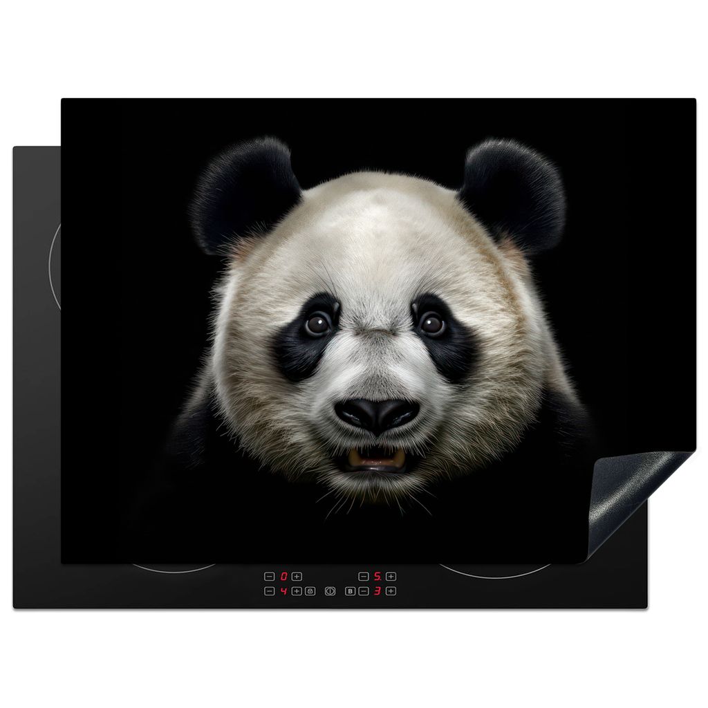KitchenYeah Herdabdeckplatte Tiere - Panda - Porträt - Schwarz - Pandabär , 70x52cm, Küche Deko, Glaskeramikfeld Herdabdeckung, Abdeckplatte f...
