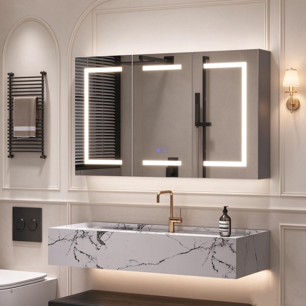 INONEFT Spiegelschrank mit LED Beleuchtung und Steckdose, Produktbild 