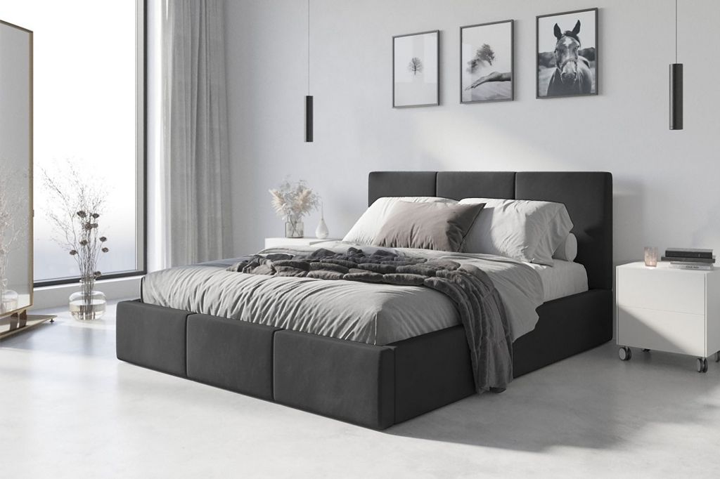 Bett mit Lattenrost Jugendbett Doppelbett gepolsterte Boxspringbett Matratze, Farbe:grafit, Größe:140x200, Matratze:ohne Matratze