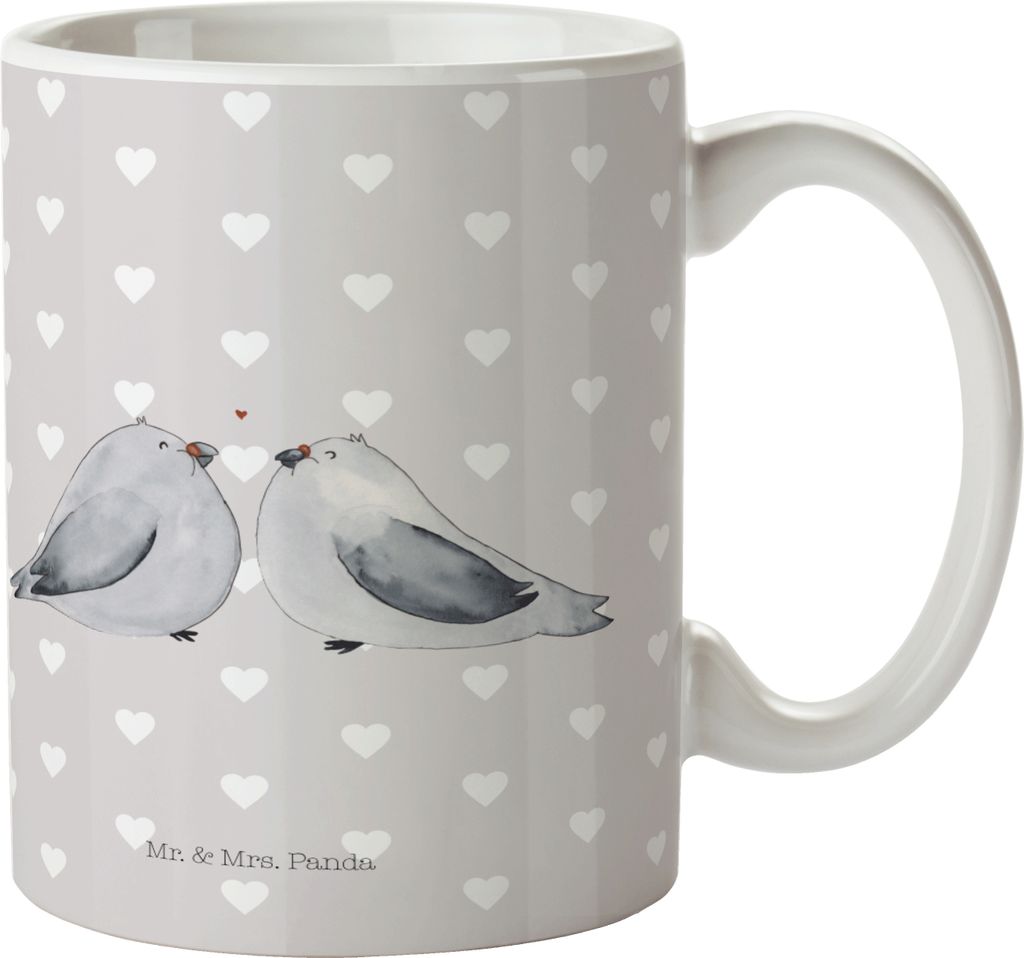 Mr. & Mrs. Panda Trinkbecher Turteltauben Liebe - Grau Produktbild 