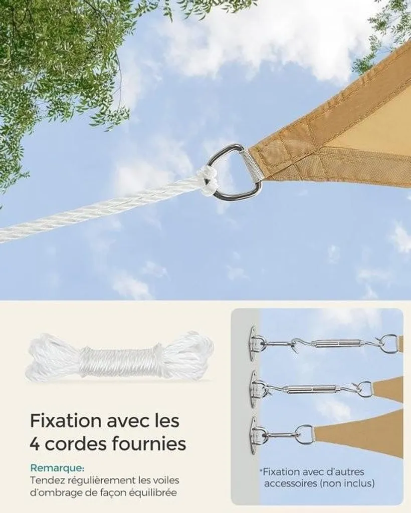 Store imperméable de terrasse 2x3m - Voile d'ombrage résistant Kaki - 2