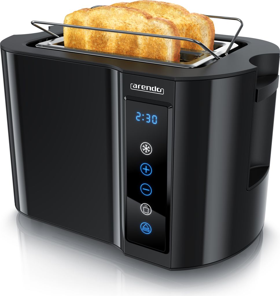 Arendo Toaster 2 Scheiben, Edelstahl, 800W, Touch-Bedienung, Display mit Restzeitanzeige, Brötchenaufsatz, Auftaufunktion, Wärmeisolierendes Geh...