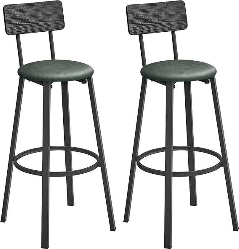 VASAGLE Barhocker, 2er Set, Küchenstuhl, gepolstert, PU, Sitz 75,5 cm, Fußstütze, einfache Montage, Industrie, Esszimmer, Küche