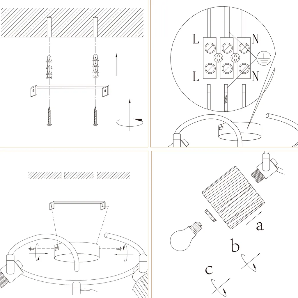 Offerta Lampada Soffitto ZMH 3 Faretti Orientabili E14 Nero - 8