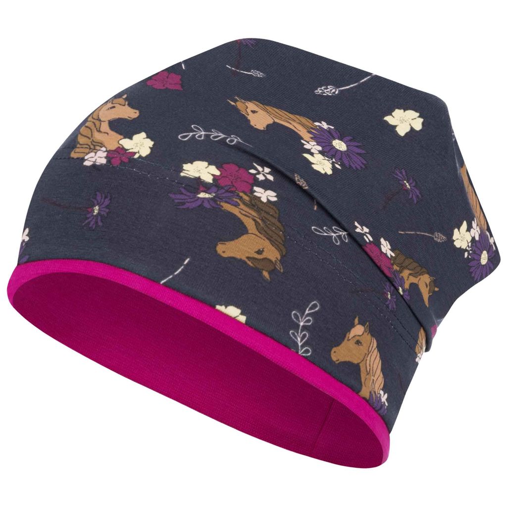 Mädchen Mütze Übergangsmütze Beanie Tiere, Gr. 50-52, Dunkelblau-Pink