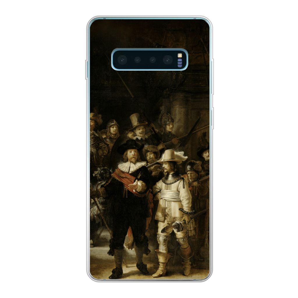 MuchoWow Handyhülle Schutzhülle Hülle für Samsung Galaxy S10 Plus Nachtwache - Rembrandt van Rijn - Kunst Silikon Softcase Handy Hülle - Sch...