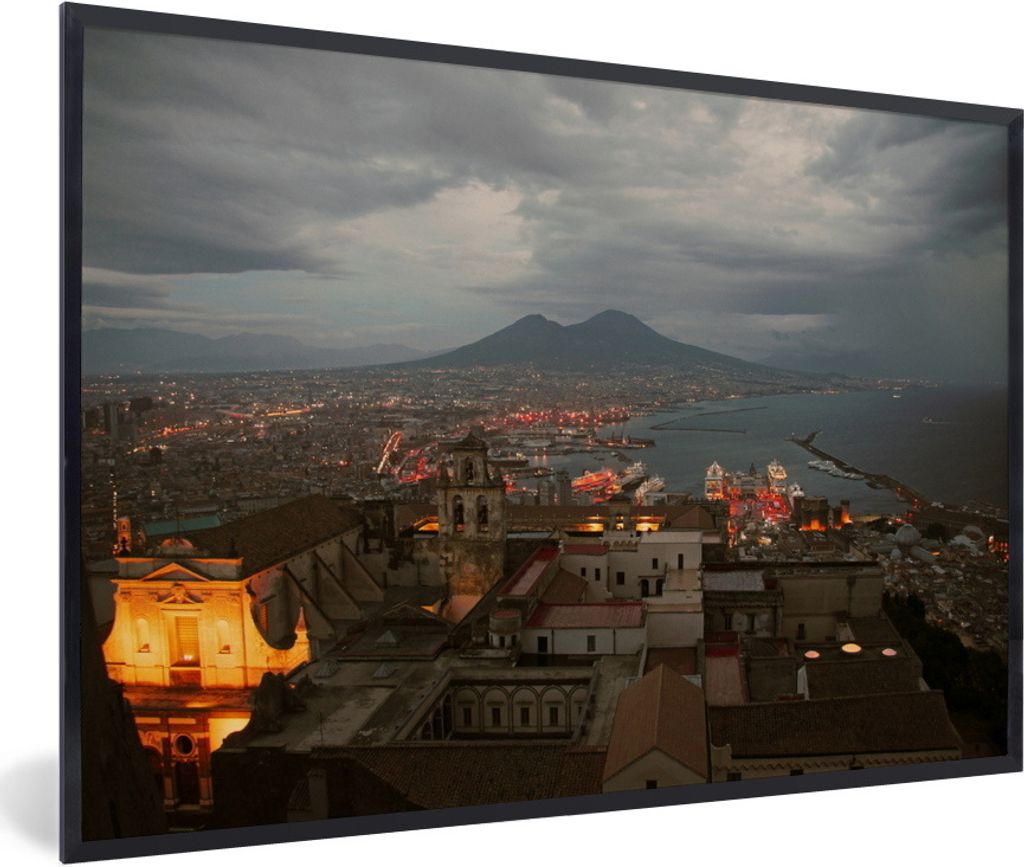 MuchoWow Gerahmtes Poster Licht - Wolken - Neapel - Bucht 90x60 cm - Poster mit Schwarzem Bilderrahmen Wandposter Rahmen Foto Bilder - Fotorahmen...