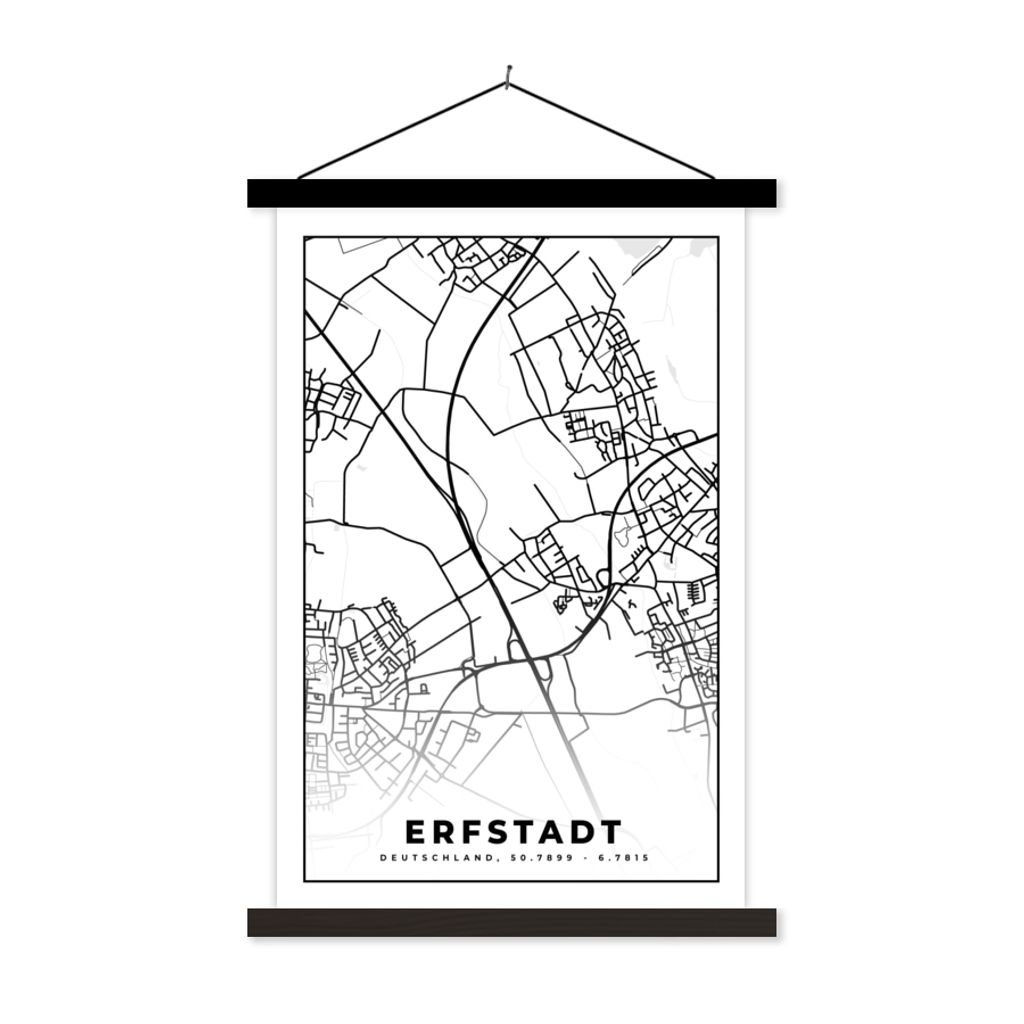 MuchoWow Textilposter Stadtplan - Karte - Erfstadt 120x180 cm mit schwarzem Rahmen - Fotos