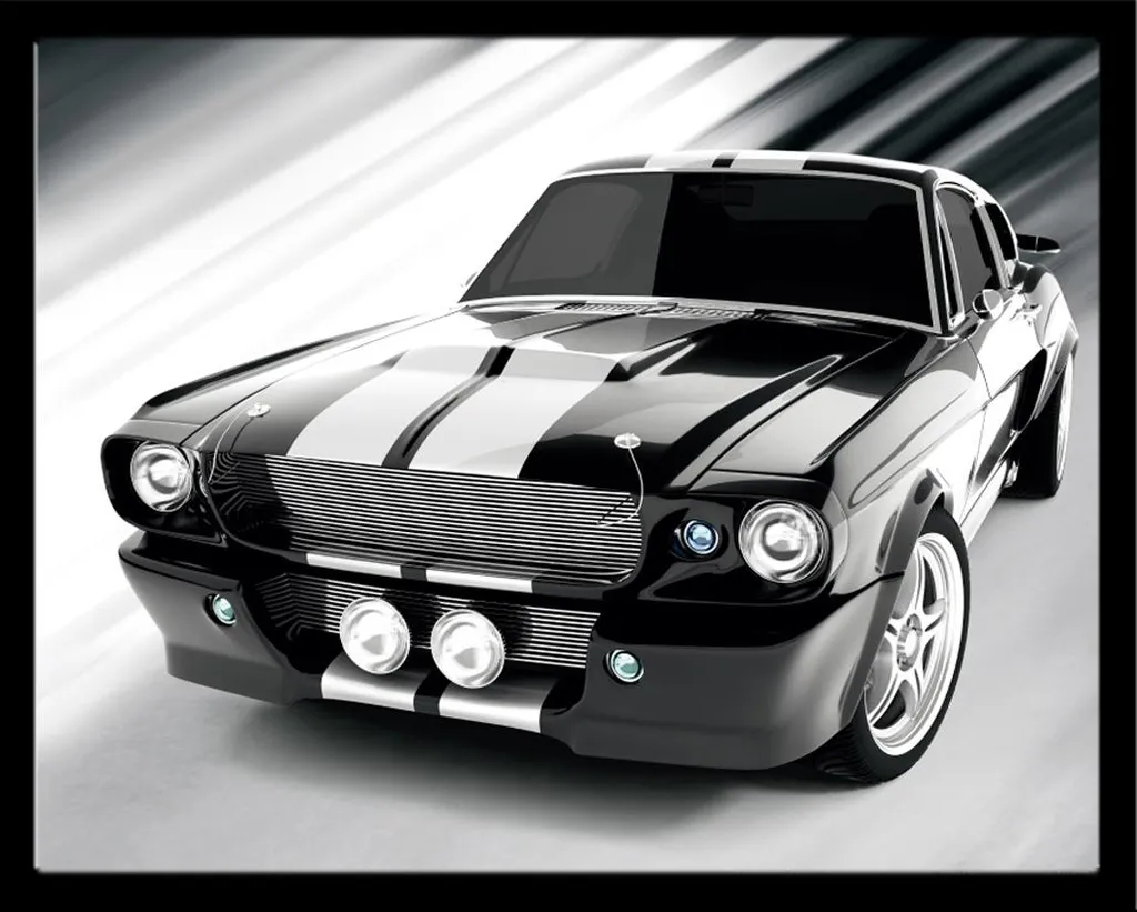 Mini Poster Mustang GT V8 avec cadre amovible en MDF noir vitre acrylique