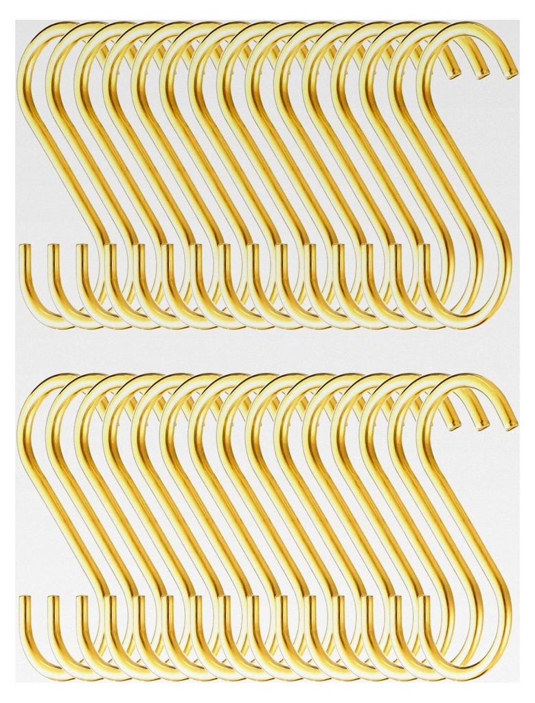 Goldene S-Haken – 30 Stück, robuste Edelstahl-Haken für Küche, Bad, Outdoor, Garten, Büro, hängende Pfannen, Töpfe, Küchenutensilien, Tass...