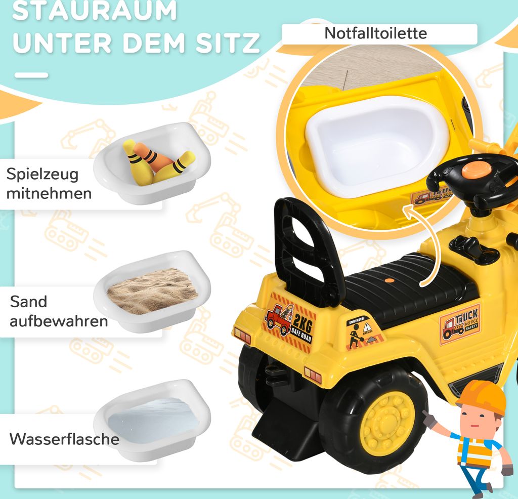 HOMCOM Sitzbagger, Aufsitzbagger mit Schaufel, Stauraum, Produktbild 5