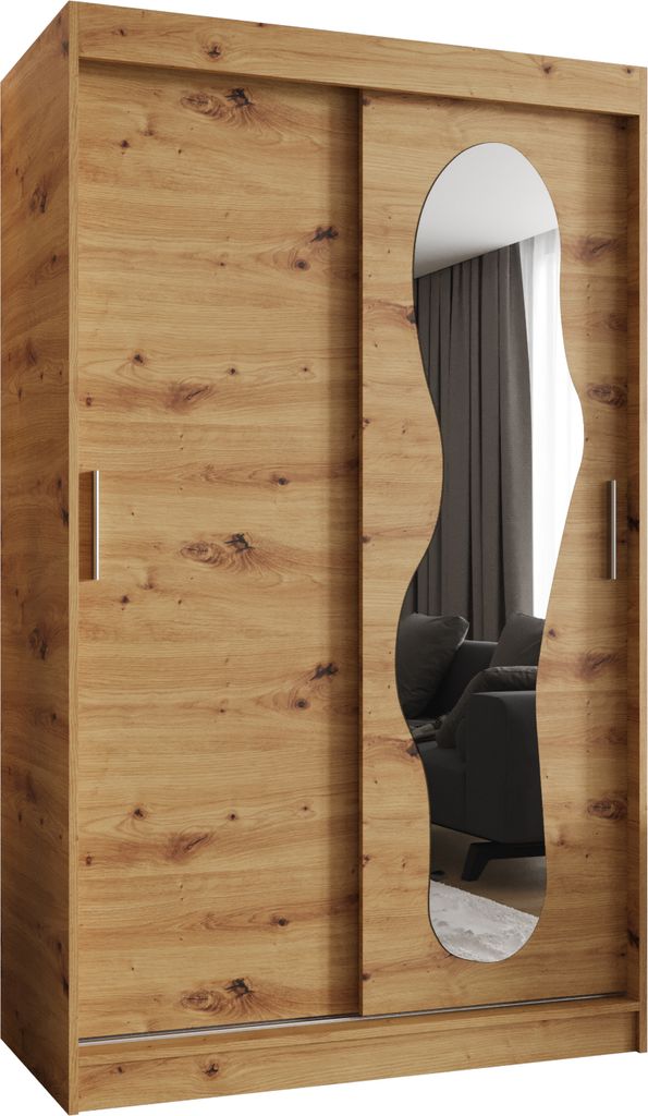 MEBLE KRYSPOL ULTRA 120 Kleiderschrank mit zwei Schiebetüren für Schlafzimmer – moderner Aufbewahrungsschrank mit Kleiderstange und Regalen –...