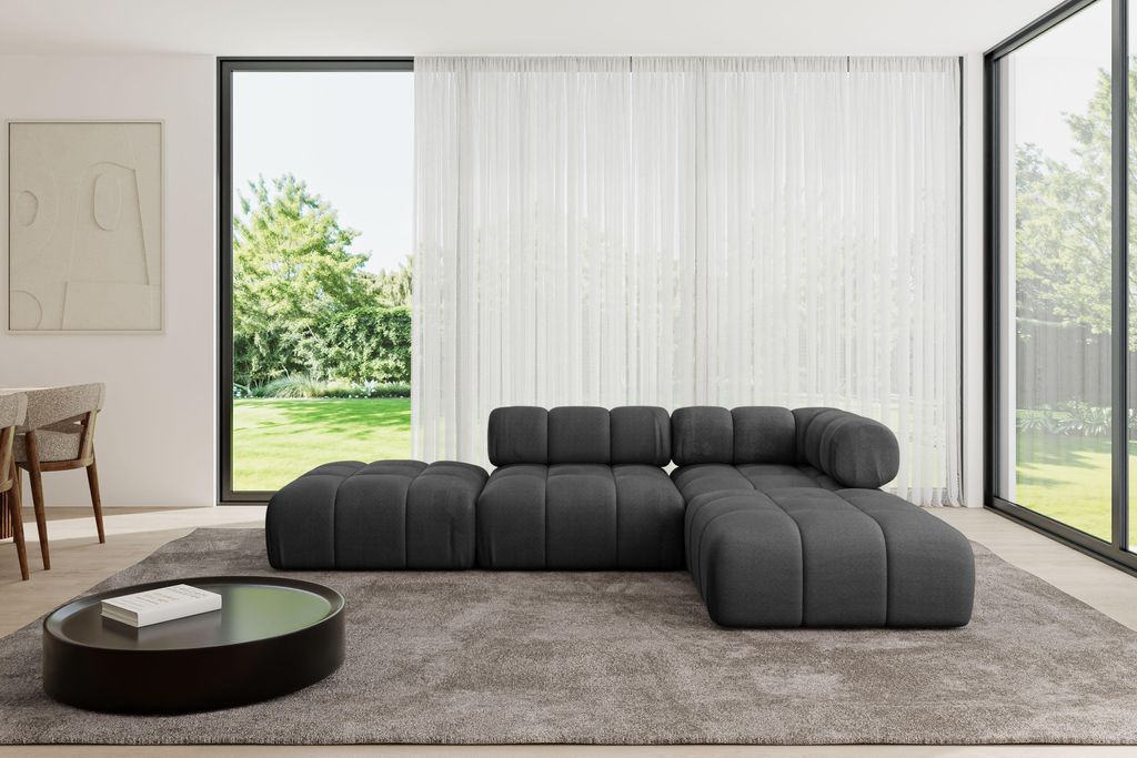 ALTDECOR Modulares Sofa Ecksofa in L-Form - Kerru-L1 - 285x190x70 cm Schwarz universal, links/rechts Corner modular Sofa Eckcouch Couch Wohnlandsch...