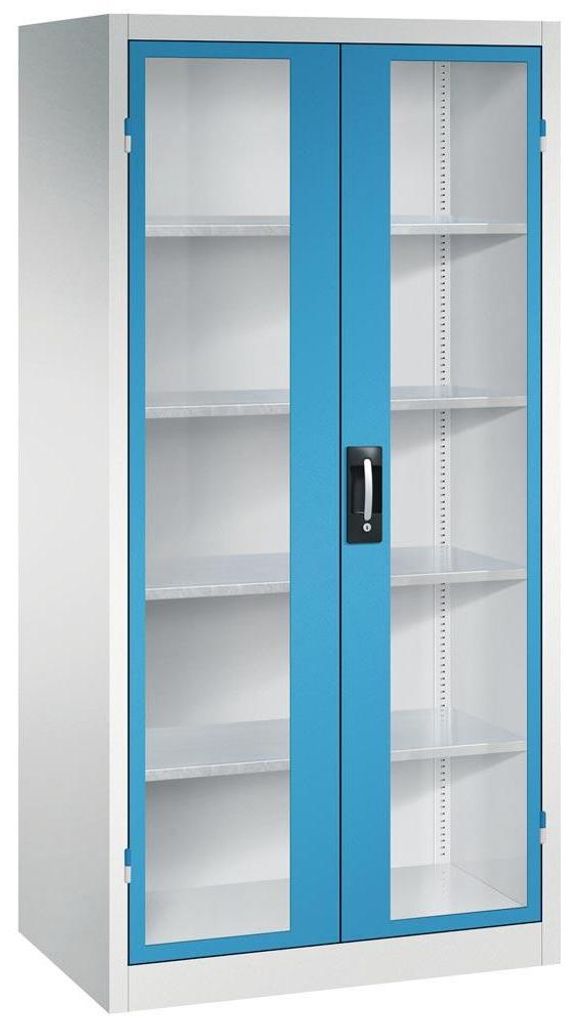 Großraum-Werkzeugschrank mit Sichtfenstertüren, 4 Verstellböden, BxTxH 930x600x1950 mm, RAL 7035/5012