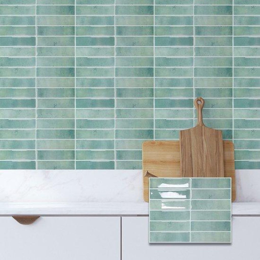 10 Stück Selbstklebende Wandtegel-Metertegel-Set für Hausdekoration, Hintergrund, Bad, Küche (Blau-Grün)