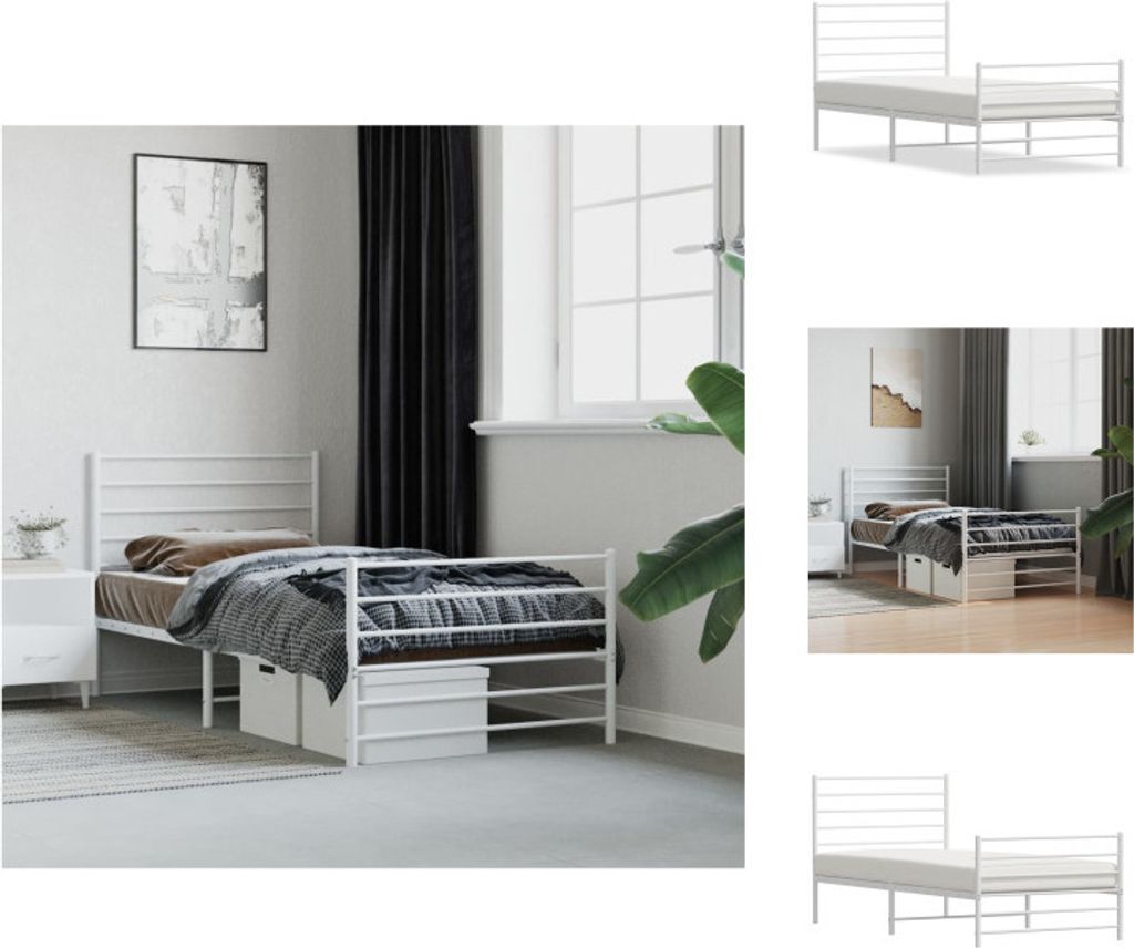 vidaXL Bettgestell mit Kopf- und Fußteil Metall Weiß 100x190 cm - Betten & Bettgestelle