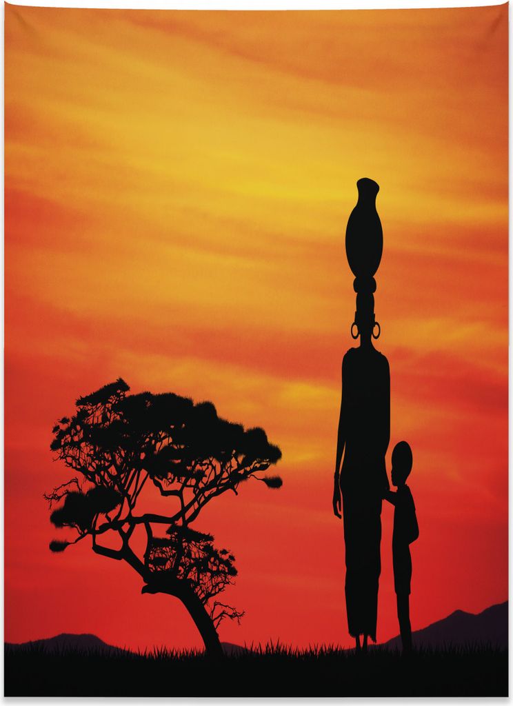 Abakuhaus afrikanische Frau Wandteppich, Mutter und Kind aus Weiches Mikrofaser Stoff Kein Verblassen Klare Farben Waschbar, 110 x 150 cm, Scharlac...