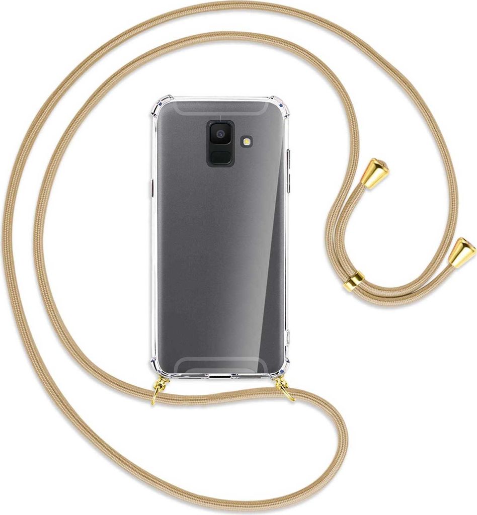 Handykette Backcover-Schutzhülle mit Band (Metall goldfarben) für Samsung Galaxy A6 2018 - caramel