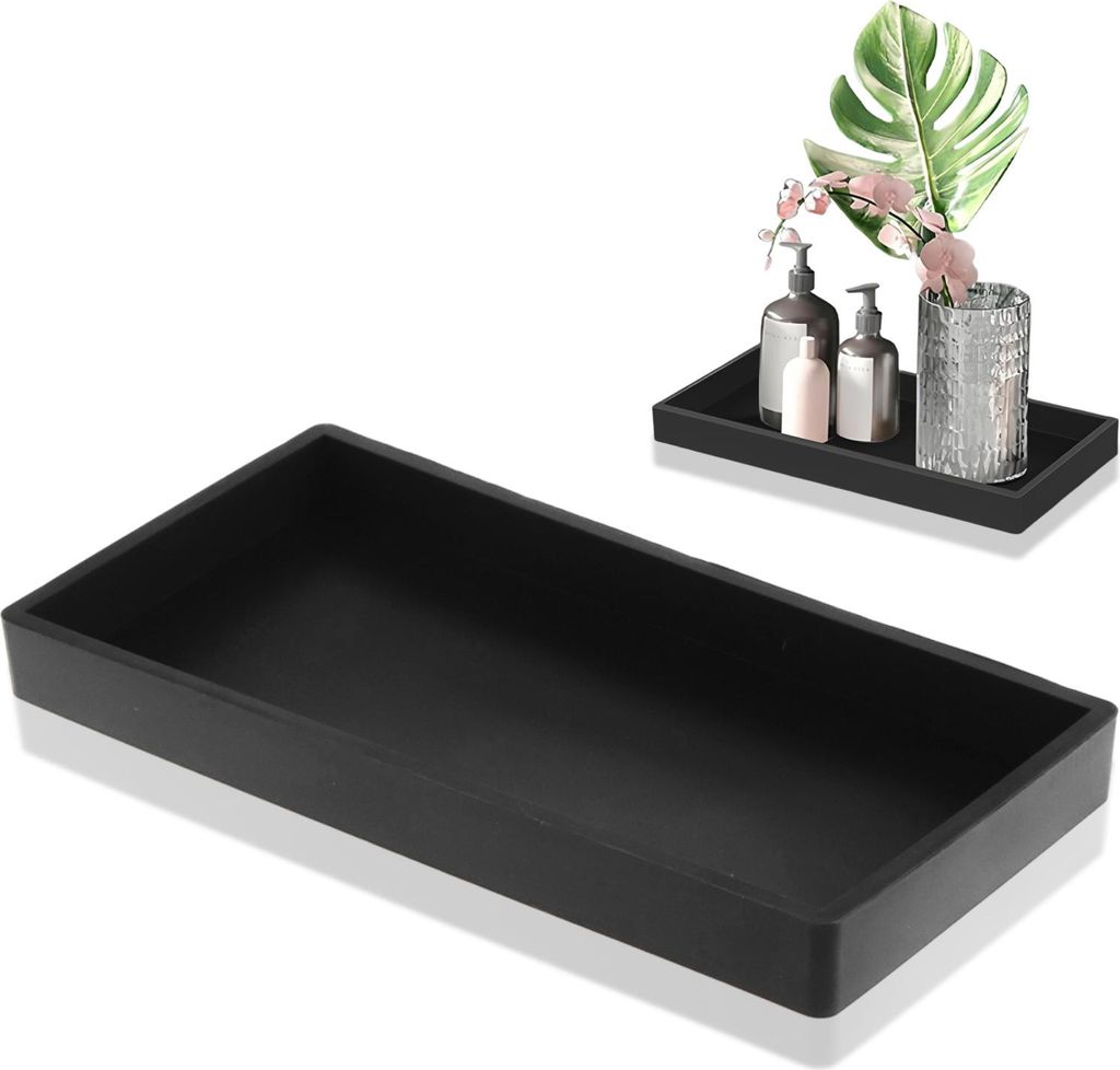 Tablett für Badezimmer, Küchenspülen-Ablage, rechteckiges Tablett für Parfüm, Kerzen, Seife, Handtücher, Pflanzen, Badezimmeraccessoires (Sch...