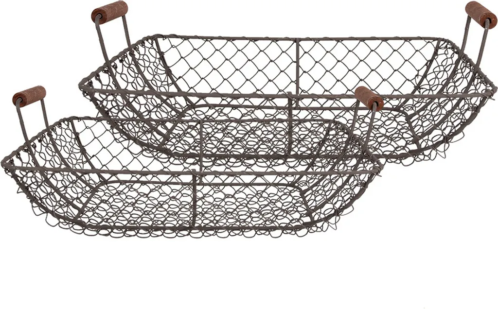 Clayre & Eef Lot de 2 corbeilles de rangement en métal brun 40x34x14cm