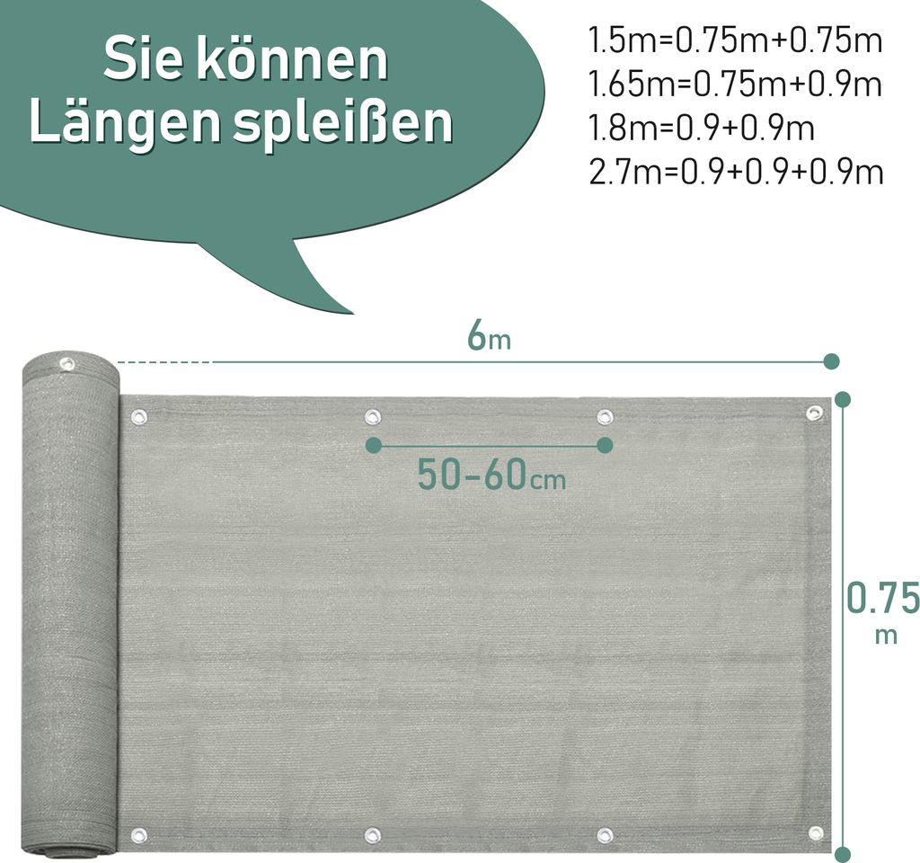 Jopassy BalkonSichtschutz Grau 90x600 cm Kaufland.de