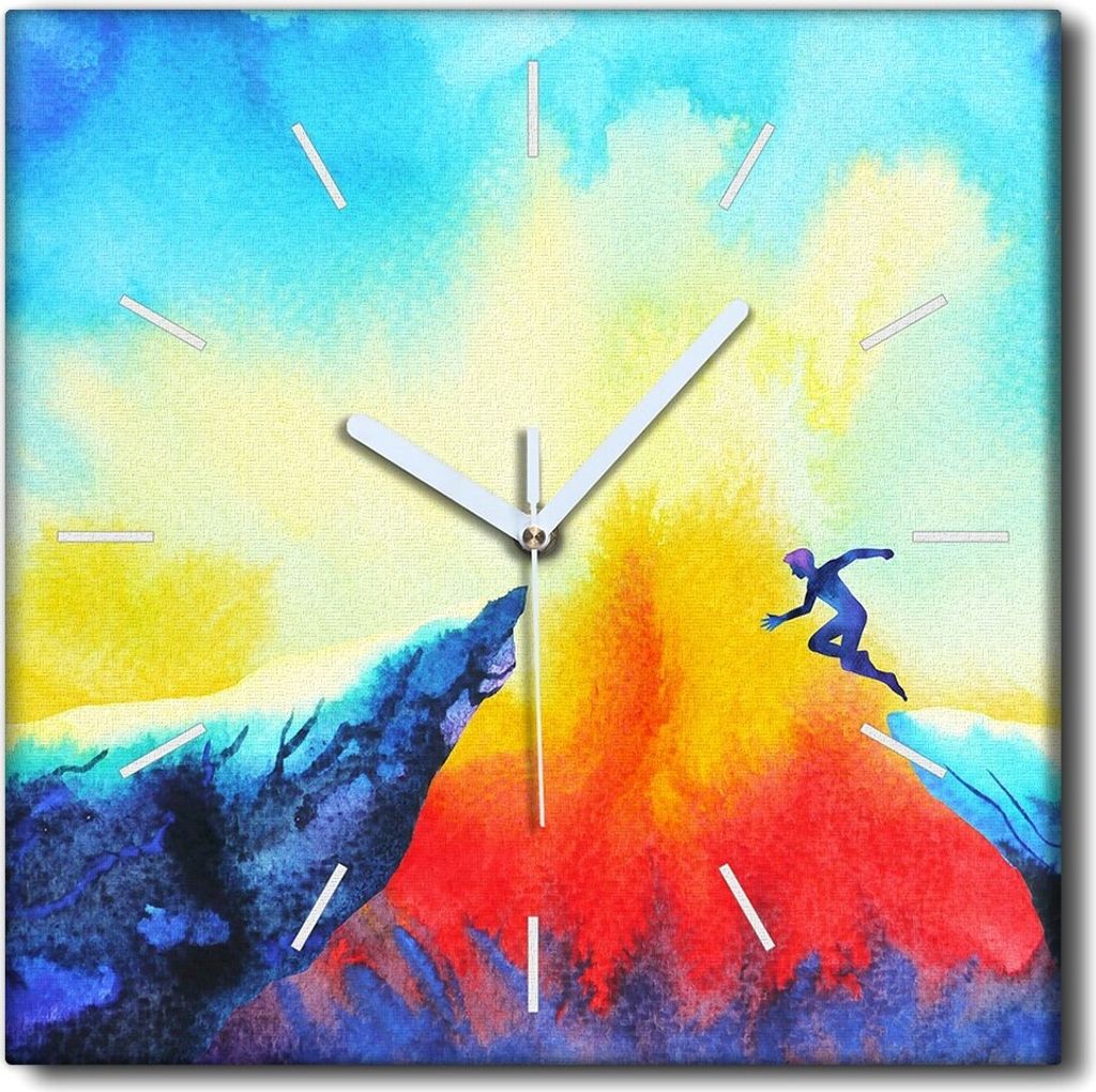 Coloray Uhr auf Leinwand 30x30 cm Wand Uhr Dekoration Wohnzimmer Segeltuch weiße Zeiger -Berge springen