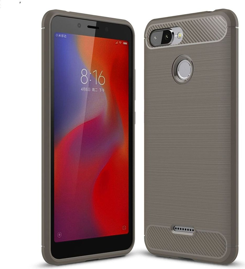 Xiaomi Redmi 6 Hülle Silikon Grau Carbon Optik Case TPU Handyhülle Bumper