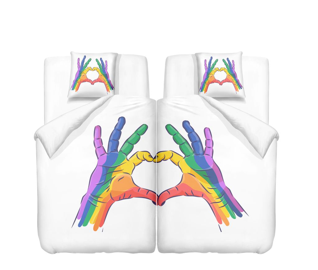 3D Paar Bettwäsche 135x200 4teilig Liebe Bettbezug-Set + Kissenbezug 80x80 cm Herz Partner Wendebettwäsche Regenbogen Weiss Bunte mit Reißveschl...