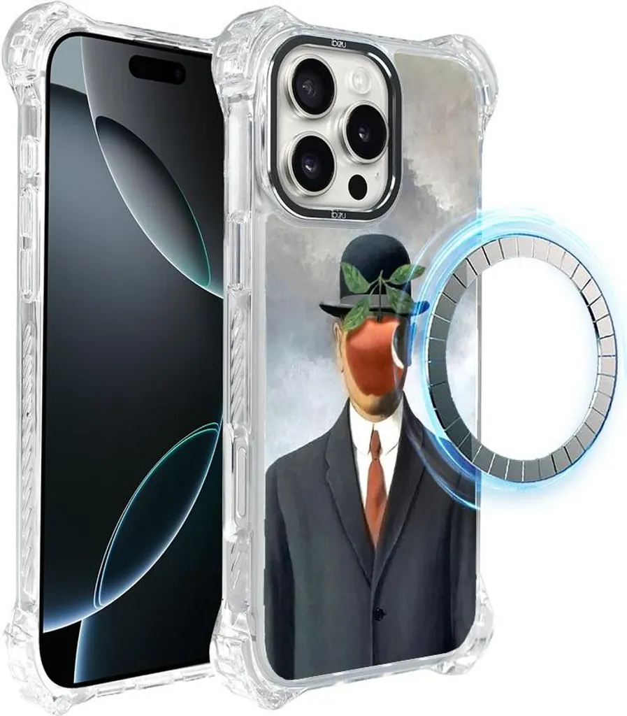 Coque MagSafe iPhone 16 Pro Antichoc IBIZU avec Motif Art Magritte Fils de l'Homme