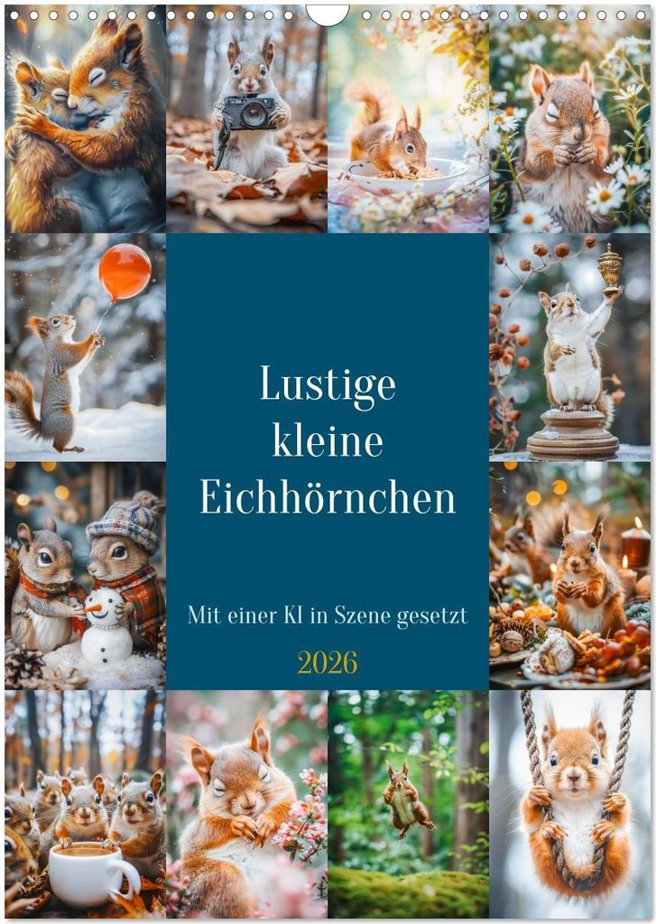 Lustige kleine Eichhörnchen (Wandkalender 2026 DIN A3 hoch), CALVENDO Monatskalender