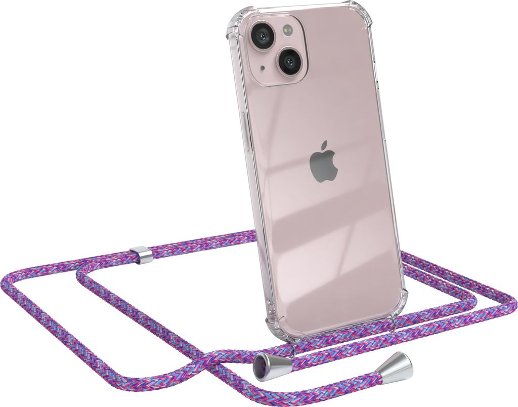 EAZY CASE Handykette kompatibel mit Apple iPhone 13, Handyhülle mit Umhängeband, Handykordel, Schutzhülle Clear, Band in Bunt