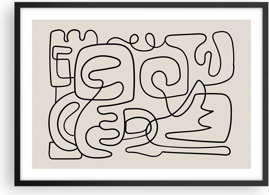 Gerahmtes Poster - Schwarzer Rahmen - Linien Figuren Formen - 70x50 cm - Wand Bild - Wanddeko - Wandbilder - Kunstposter - Wandposter - Bilderrahme...