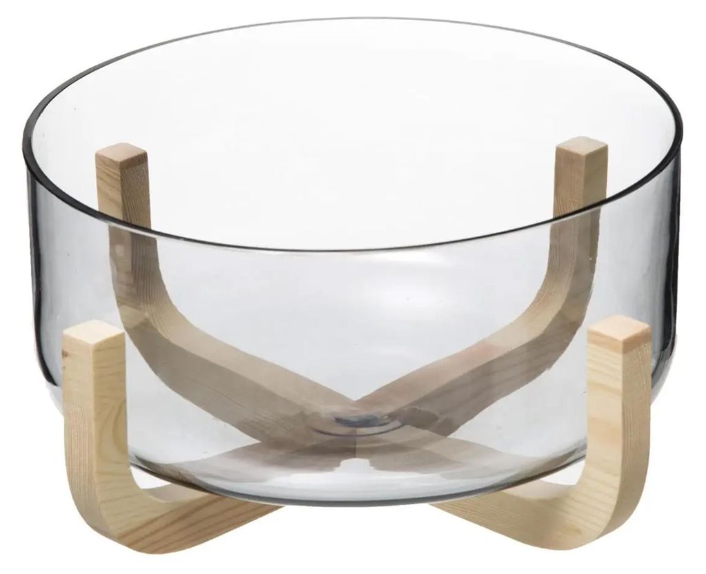 Salatschüssel ARHA aus Glas, 24 cm, mit Holzständer Produktbild 