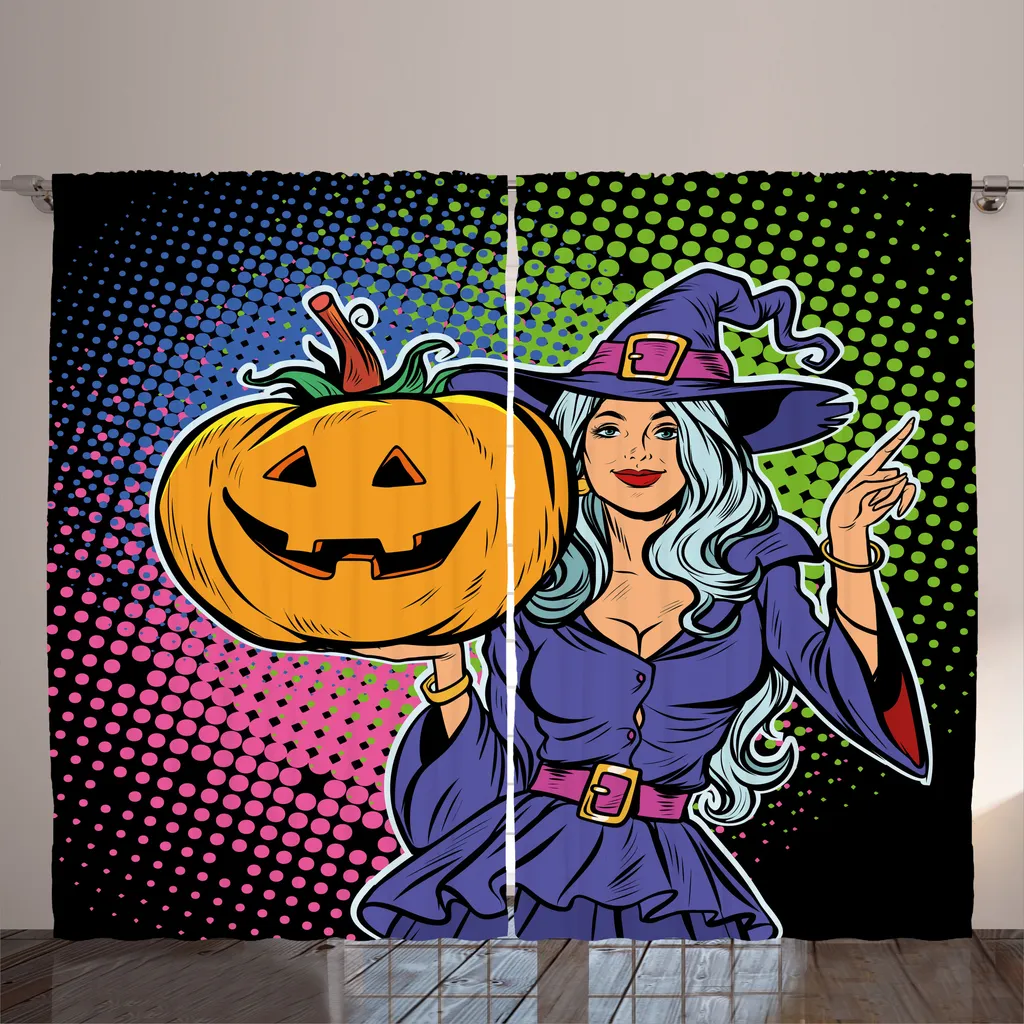 Paire de Rideaux Halloween Multicolores pour Salon Universels 280x225