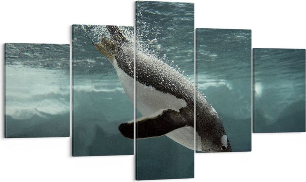 Bild auf Leinwand - Leinwandbild - 5 Teile - Tauchen Pinguin Gletscher - 125x70cm - Wand Bild - Wanddeko - Wandbilder - Leinwanddruck - Bilder - Wa...