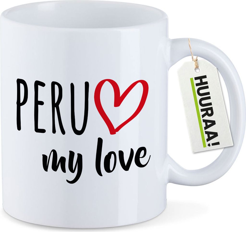 Huuraa Kaffeetasse Peru my love 330ml Weiß Keramik Kaffeebecher Geschenkidee
