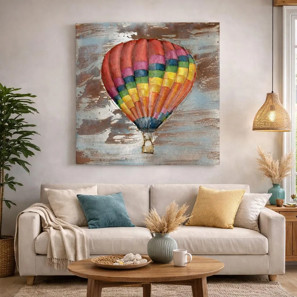 Tableau en fer montgolfière multicolore en relief 3D pour salon moderne