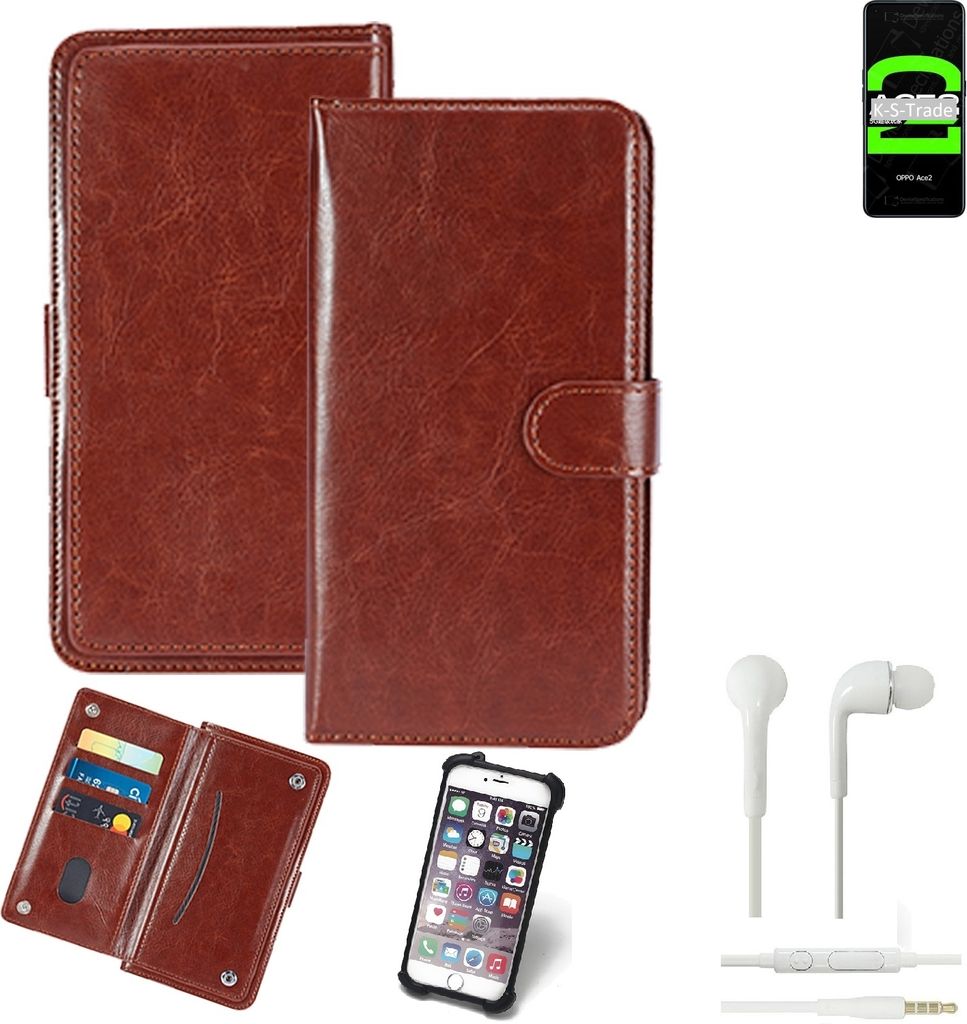 K-S-Trade 360° Hülle kompatibel mit Oppo Reno Ace 2 inkl. Headphones braun Kunstleder Case BookCase WalletCase Kunstlederederhülle Handyhülle,